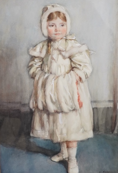 K Mayor (20th. C), heightened watercolour, Full length study of a young girl, signed and dated 1915, 51 x 35cm. Condition - fair to good